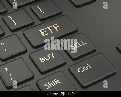 3D-Render von Computer Tastatur mit ETF-Taste. Börse Thema Konzept Stockfoto