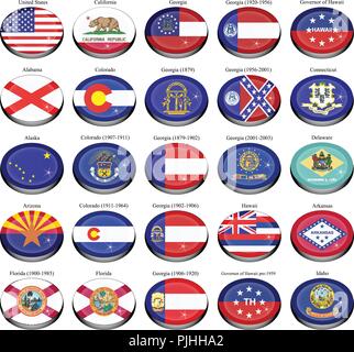 Set von Icons. Staaten und Territorien der USA Flaggen. Stock Vektor