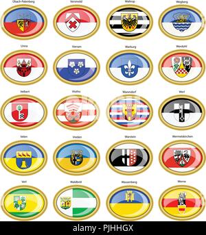 Reihe von Icons. Flaggen der deutschen Städten (Nordrhein-Westfalen). Vektor. 3D. Stock Vektor