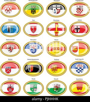 Reihe von Icons. Flaggen der deutschen Städten (Nordrhein-Westfalen). Vektor. 3D. Stock Vektor