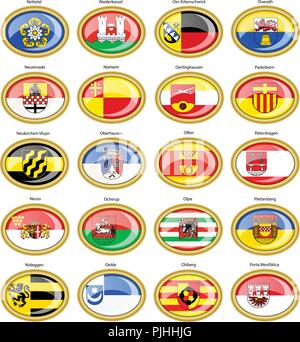 Reihe von Icons. Flaggen der deutschen Städten (Nordrhein-Westfalen). Vektor. 3D. Stock Vektor