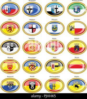 Reihe von Icons. Flaggen der deutschen Städten (Nordrhein-Westfalen). Vektor. 3D. Stock Vektor