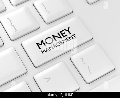 3D-Render von Computer Tastatur mit Money Management". Börse betrifft. Stockfoto