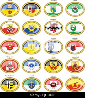 Reihe von Icons. Flaggen der deutschen Städten (Nordrhein-Westfalen). Vektor. 3D. Stock Vektor