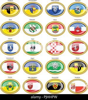 Reihe von Icons. Flaggen der deutschen Städten (Nordrhein-Westfalen). Vektor. 3D. Stock Vektor