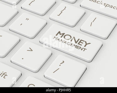 3D-Render von Computer Tastatur mit Money Management". Börse betrifft. Stockfoto