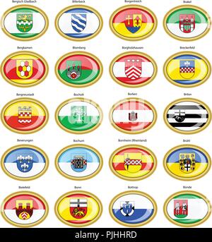 Reihe von Icons. Flaggen der deutschen Städten (Nordrhein-Westfalen). Vektor. 3D. Stock Vektor