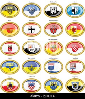 Reihe von Icons. Flaggen der deutschen Städten (Nordrhein-Westfalen). Vektor. 3D. Stock Vektor