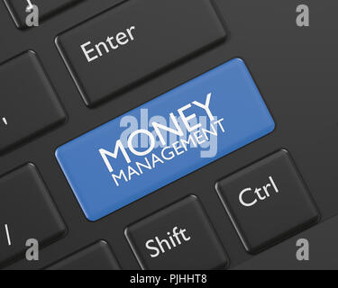 3D-Render von Computer Tastatur mit Money Management". Börse betrifft. Stockfoto