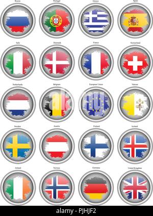 Reihe von Icons. Flaggen von Europa. Vektor. Stock Vektor