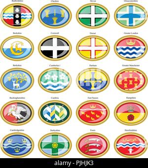 Reihe von Icons. In den Grafschaften von England Fahnen. 3D. Stock Vektor