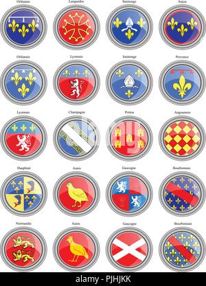 Reihe von Icons. Regionen von Frankreich Fahnen. Stock Vektor