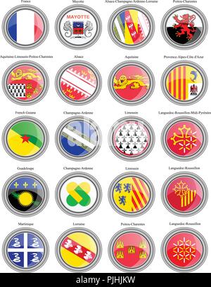Reihe von Icons. Regionen von Frankreich Fahnen. Stock Vektor