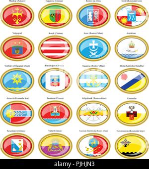 Reihe von Icons. Flaggen der russischen Städte (Südrussland). Stock Vektor