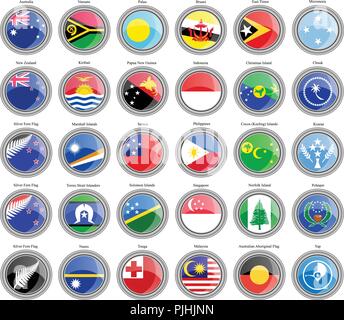 Reihe von Icons. Flaggen von Australien und Ozeanien. Stock Vektor