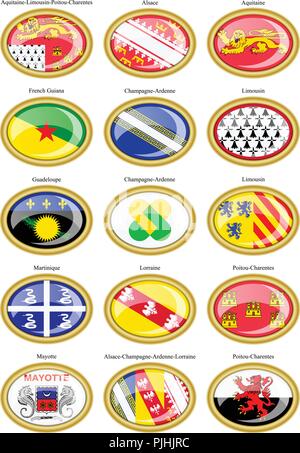 Reihe von Icons. Regionen von Frankreich Fahnen. Stock Vektor