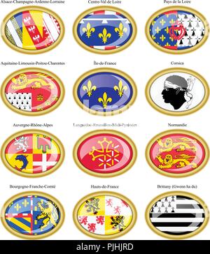 Reihe von Icons. Regionen von Frankreich Fahnen. Stock Vektor