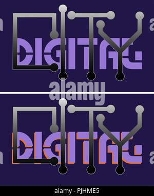 Typografie digitale Stadt mit UV-Licht, kreative logo Stock Vektor