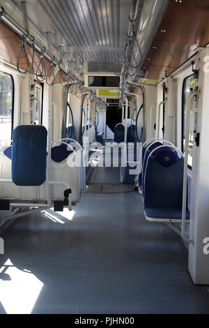 Athen Griechenland Interieur des leeren Straßenbahn Stockfoto