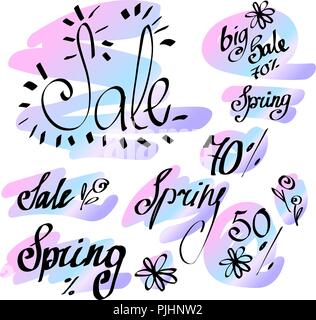 Hand gezeichnete Schrift gesetzt. Datum speichern, Hallo Sommer und Frühling, isoliert. Vector Illustration. Beschriftung design Hintergrund. Stock Vektor