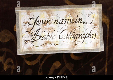 Ihr Name in die Arabische Kalligraphie. Marrakesch. Marokko. Stockfoto