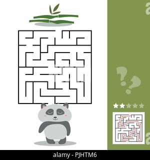 Panda Labyrinth-spiel - Hilfe Hunger panda finden Sie rechts weg zu seinem Bambus - mit Lösung Stock Vektor