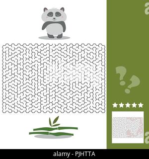 Panda Labyrinth-spiel - Hilfe Hunger panda finden Sie rechts weg zu seinem Bambus - mit Lösung Stock Vektor