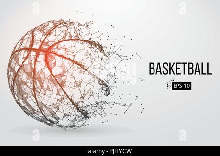 Silhouette einer Basketball Ball. Punkte, Linien, Dreiecke, Text, Farbe, Effekte und Hintergrund auf einem separaten Layer, Farbe kann mit einem Klick geändert werden. V Stock Vektor