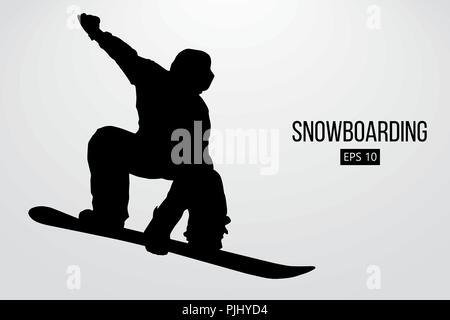 Silhouette der Snowboarder isoliert springen. Hintergrund und Text auf einem separaten Layer, Farbe kann mit einem Klick geändert werden. Vector Illustration Stock Vektor