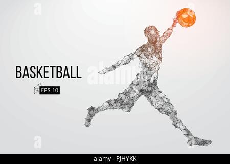 Silhouette eines Basketballspielers. Punkte, Linien, Dreiecke, Farbeffekte und Hintergrund auf einem separaten Layer, Farbe kann mit einem Klick geändert werden. Vecto Stock Vektor