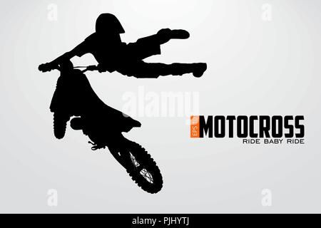 Motocross Fahrer Silhouette. Hintergrund und Text auf einem separaten Layer, Farbe kann mit einem Klick geändert werden. Vector Illustration Stock Vektor