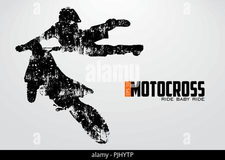 Motocross Fahrer Silhouette. Hintergrund und Text auf einem separaten Layer, Farbe kann mit einem Klick geändert werden. Vector Illustration Stock Vektor