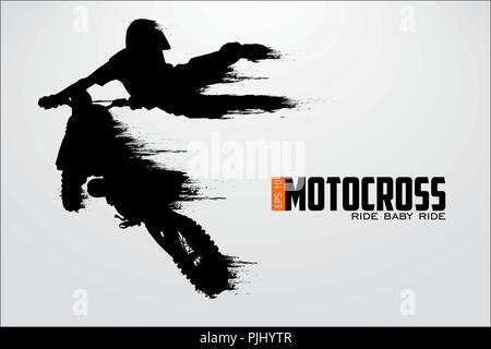 Motocross Fahrer Silhouette. Hintergrund und Text auf einem separaten Layer, Farbe kann mit einem Klick geändert werden. Vector Illustration Stock Vektor