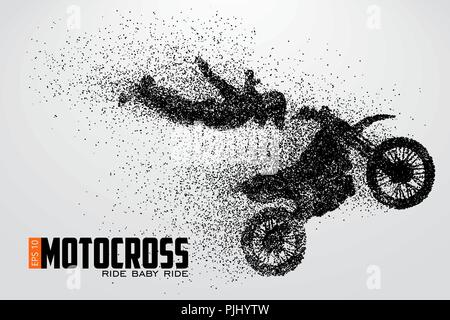 Motocross Fahrer Silhouette. Hintergrund und Text auf einem separaten Layer, Farbe kann mit einem Klick geändert werden. Vector Illustration Stock Vektor