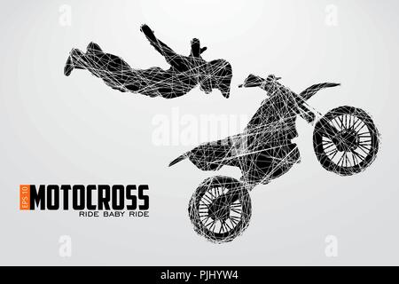 Motocross Fahrer Silhouette. Hintergrund und Text auf einem separaten Layer, Farbe kann mit einem Klick geändert werden. Vector Illustration Stock Vektor