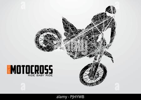 Motocross Fahrer Silhouette. Hintergrund und Text auf einem separaten Layer, Farbe kann mit einem Klick geändert werden. Vector Illustration Stock Vektor