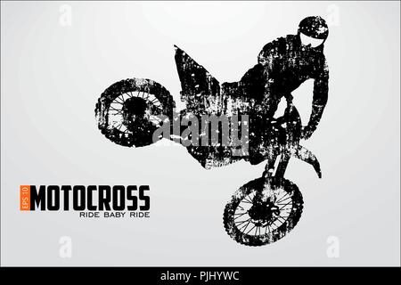 Motocross Fahrer Silhouette. Hintergrund und Text auf einem separaten Layer, Farbe kann mit einem Klick geändert werden. Vector Illustration Stock Vektor
