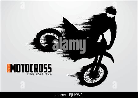 Motocross Fahrer Silhouette. Hintergrund und Text auf einem separaten Layer, Farbe kann mit einem Klick geändert werden. Vector Illustration Stock Vektor