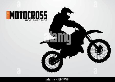 Motocross Fahrer Silhouette. Hintergrund und Text auf einem separaten Layer, Farbe kann mit einem Klick geändert werden. Vector Illustration Stock Vektor