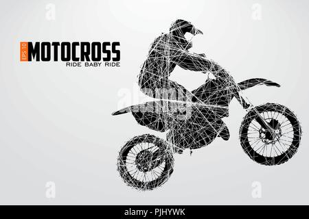 Motocross Fahrer Silhouette. Hintergrund und Text auf einem separaten Layer, Farbe kann mit einem Klick geändert werden. Vector Illustration Stock Vektor