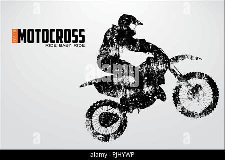 Motocross Fahrer Silhouette. Hintergrund und Text auf einem separaten Layer, Farbe kann mit einem Klick geändert werden. Vector Illustration Stock Vektor