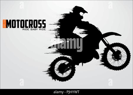 Motocross Fahrer Silhouette. Hintergrund und Text auf einem separaten Layer, Farbe kann mit einem Klick geändert werden. Vector Illustration Stock Vektor