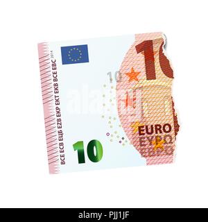 Realistische dummy von halb zehn Euro Banknote in zwei Stücke auf Weiß eingerissen Stock Vektor