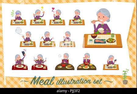 Eine Reihe von alten Frauen über Mahlzeiten. Japanische und chinesische Küche, westliche Gerichte und so weiter. Es ist Vektor Kunst so ist es leicht zu bearbeiten. Stock Vektor