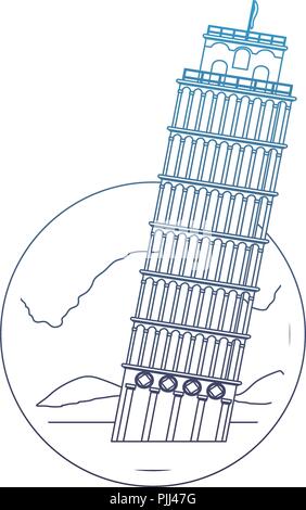 Beeinträchtigt der schiefe Turm von Pisa mit schöner Landschaft Stock Vektor