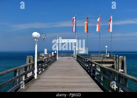 Seebrücke und die Ostsee in Scharbeutz, Schleswig-Holstein, Deutschland, Europa, Seebrücke und Ostsee in Scharbeutz, Schleswig-Holstein, Stockfoto