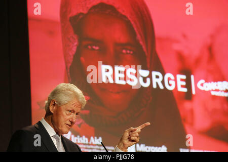 Dublin, Irland. 7. September 2018. 7/9/2018 Besorgnis weltweit Systemkonkurrenz Konferenz. Dargestellt wird der ehemalige US-Präsident Bill Clinton an der Sorge Weltweit 50 Jahre die Bekämpfung extremer Armut Konferenz in Dublin Castle heute. Foto: Leon Farrell/Photocall Irland Quelle: RollingNews.ie/Alamy leben Nachrichten Stockfoto