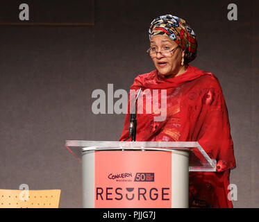 Dublin, Irland. 7. September 2018. Sorge weltweit Systemkonkurrenz Konferenz. Im Bild gesprochen ist stellvertretender Generalsekretär der Vereinten Nationen Amina J. Mohammed an der Sorge Weltweit 50 Jahre die Bekämpfung extremer Armut Konferenz in Dublin Castle heute. Foto: Sasko Lazarov/Photocall Irland Quelle: RollingNews.ie/Alamy leben Nachrichten Stockfoto