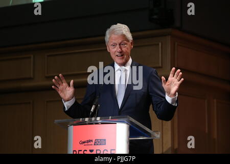 Dublin, Irland. 7. September 2018. 7/9/2018 Besorgnis weltweit Systemkonkurrenz Konferenz. Dargestellt wird der ehemalige US-Präsident Bill Clinton an der Sorge Weltweit 50 Jahre die Bekämpfung extremer Armut Konferenz in Dublin Castle heute. Foto: Sasko Lazarov/Photocall Irland Quelle: RollingNews.ie/Alamy leben Nachrichten Stockfoto