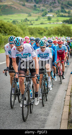 Furness, Großbritannien. 7. September 2018. Ian STANNARD, Team Sky, führt arbeiten hart daran, ihre Position im peleton beizubehalten, wie sie Gipfel über Nest Stirn. Keswick. Credit: Stephen Fleming/Alamy leben Nachrichten Stockfoto